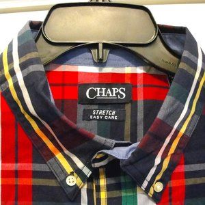 Chaps LS XL Stretch Easy Care Red Blue Rainbow